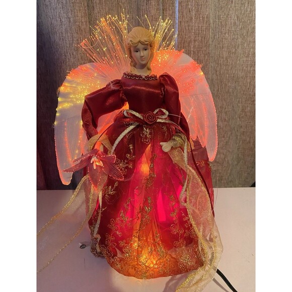 Yuletide Traditions Red Fiber Optic Angel Christmas Tree Topper LED Light-Up - Picture 7 of 8